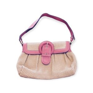 Wicker clutch style purse with short strap